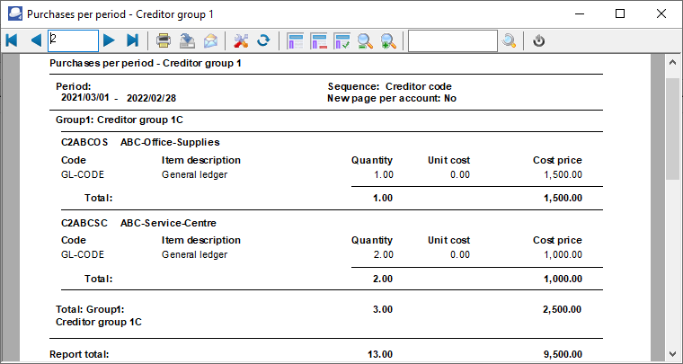 TurboCASH4 - Purchases per period report printed