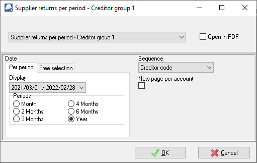 TurboCASH4 - Supplier returns per period report options
