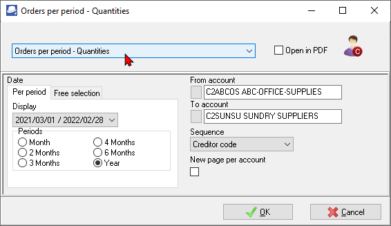 TurboCASH4 - Orders per period per account report options