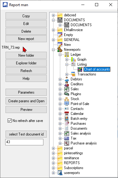 Report designer selection interface