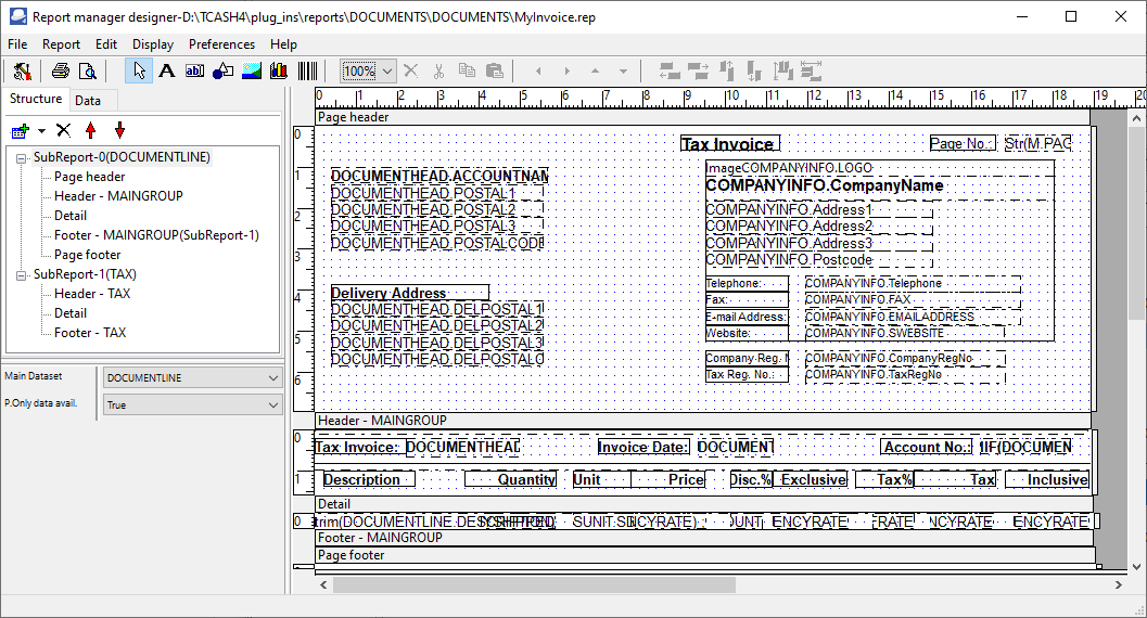 Report designer Invoice - TurboCASH4