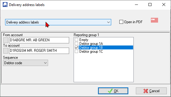 TurboCASH4 Print label options for debtors (customers)