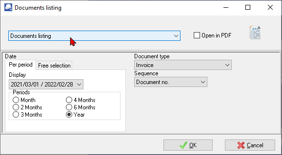 TurboCASH4 Document listing report options
