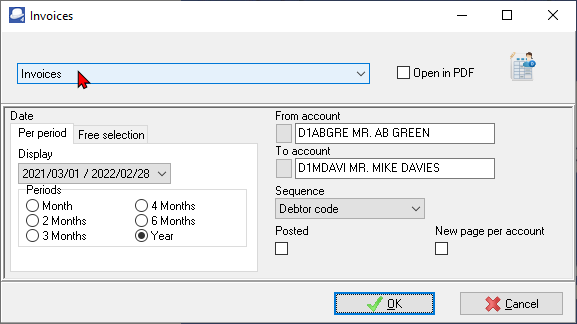 TurboCASH4 Document listing per account - invoices