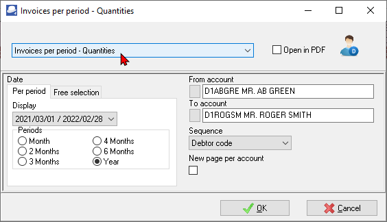 TurboCASH4 - Invoices per period per account report options