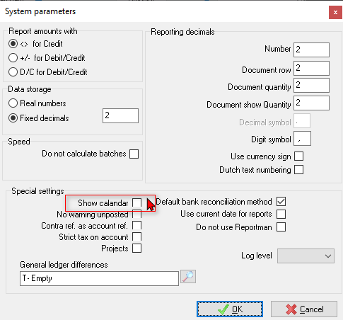 TurboCASH4 Calendar as default setting