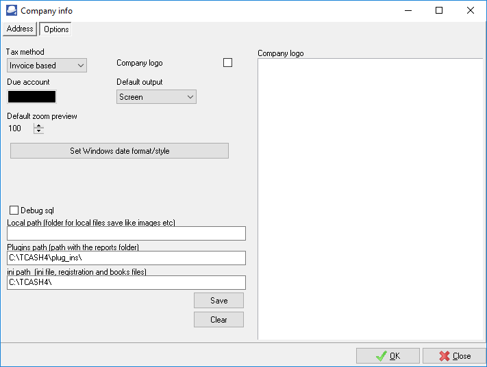 TurboCASH4 - Company information - Options