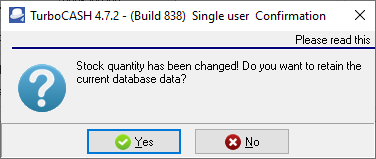 TurboCASH4 - Change stock item quantities confirmation