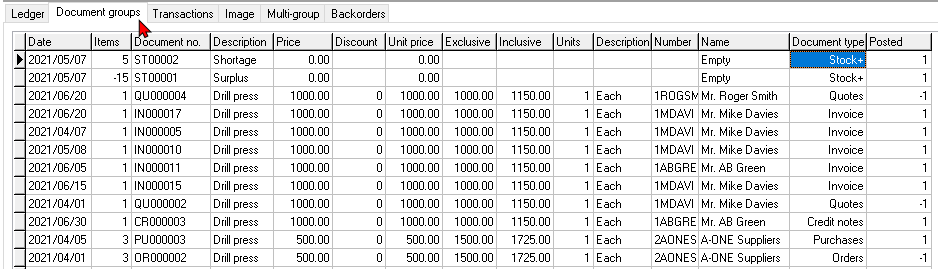TurboCASH4 - Change stock item quantities -document groups