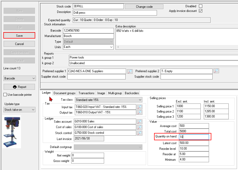 TurboCASH4 - Change stock item quantities