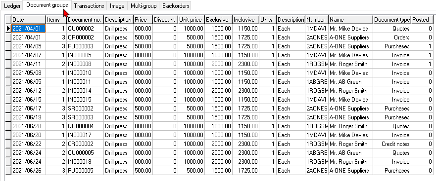 TurboCASH4 - Stock item - Document groups tab