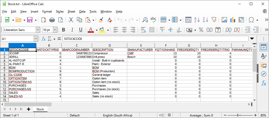 TurboCASH4 - Export stock items -spreadsheet