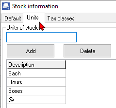 TurboCASH4 - Stock information unit descriptions