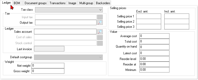 TurboCASH4 - Stock item - BOM type - Ledger tab