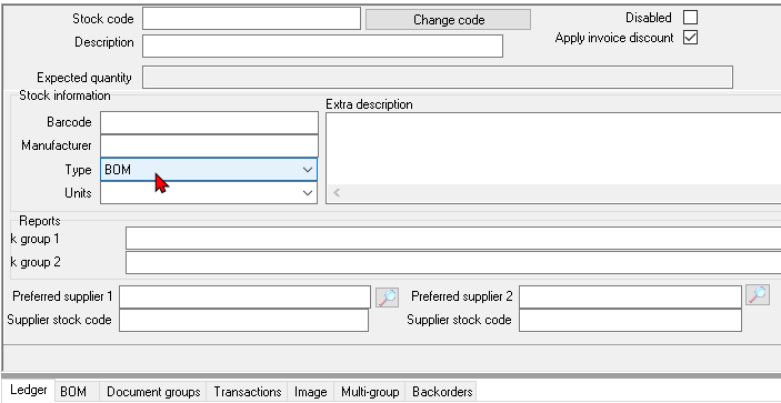 TurboCASH4 - Stock item - BOM type