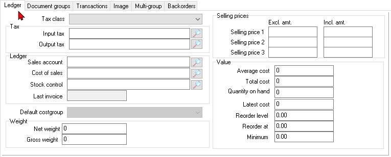 TurboCASH4 - Stock item - Default type - Ledger tab