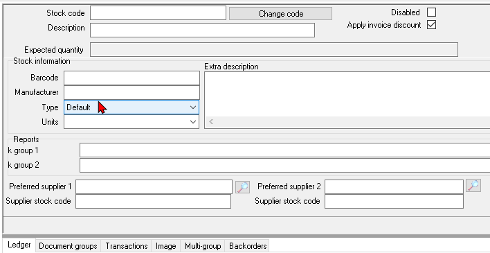 TurboCASH4 - Stock item - Default type