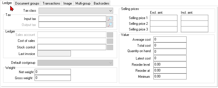 TurboCASH4 - Stock item - Financial entry type - Ledger tab