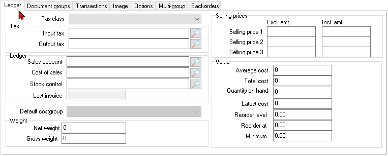 TurboCASH4 - Stock item - Option item type - Ledger tab