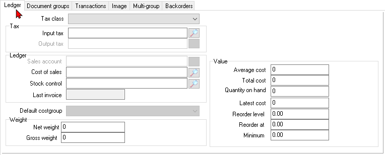 TurboCASH4 - Stock item - Purchases type - Ledger tab