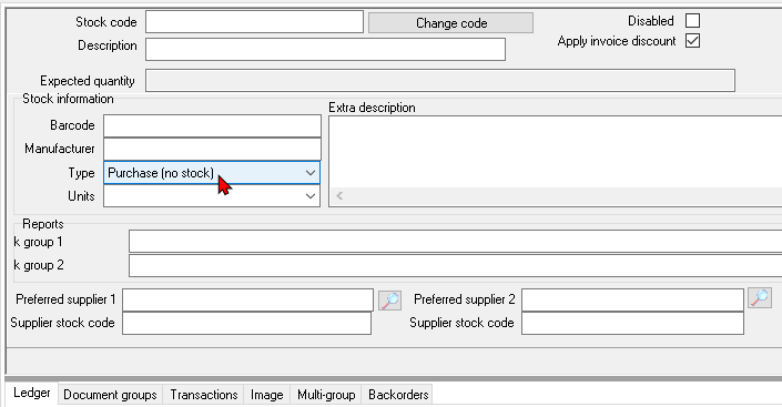 TurboCASH4 - Stock item - Purchases (no stock) type