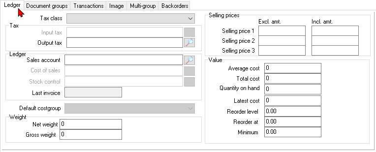 TurboCASH4 - Stock item - Sales type - Ledger tab