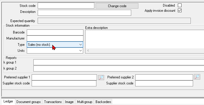 TurboCASH4 - Stock item - Sales (no stock) type
