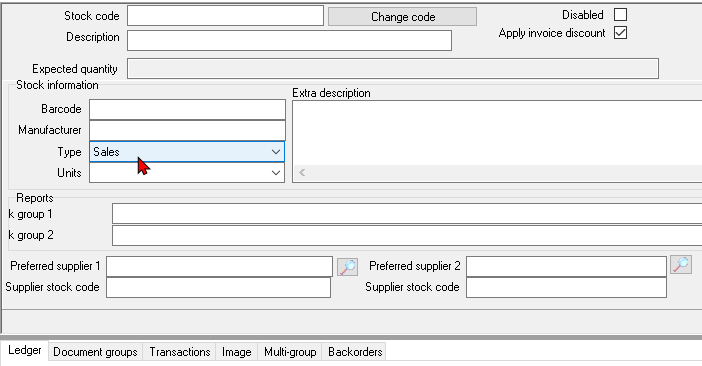 TurboCASH4 - Stock item - Sales type