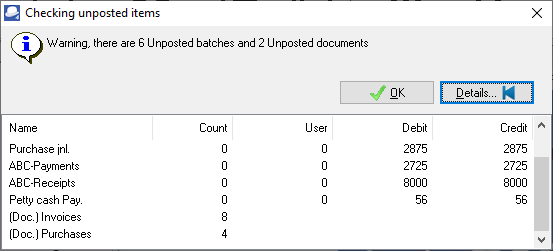 TurboCASH4 Checking for unposted items details