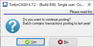 TurboCASH4 Post transactions to previous year confirmation